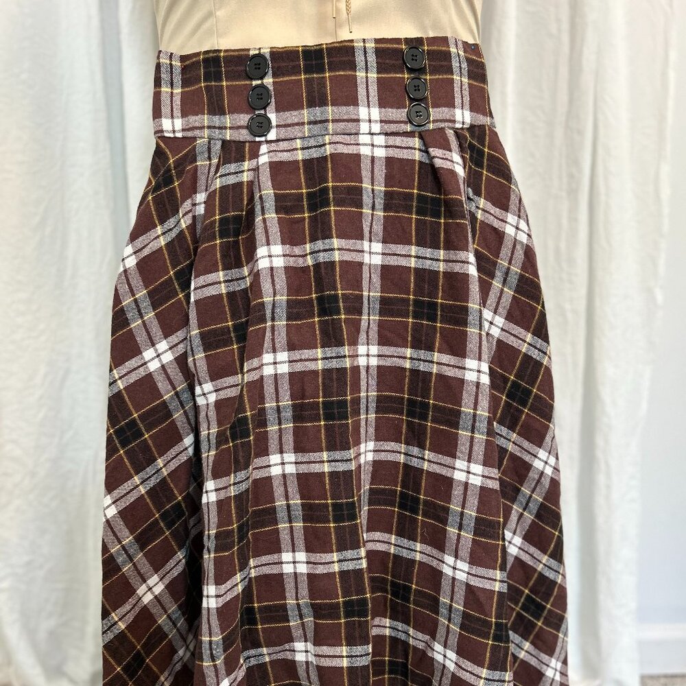 Brown plaid flannel circle skirt